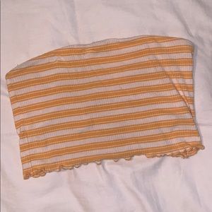 Double layered yellow & white striped tube top